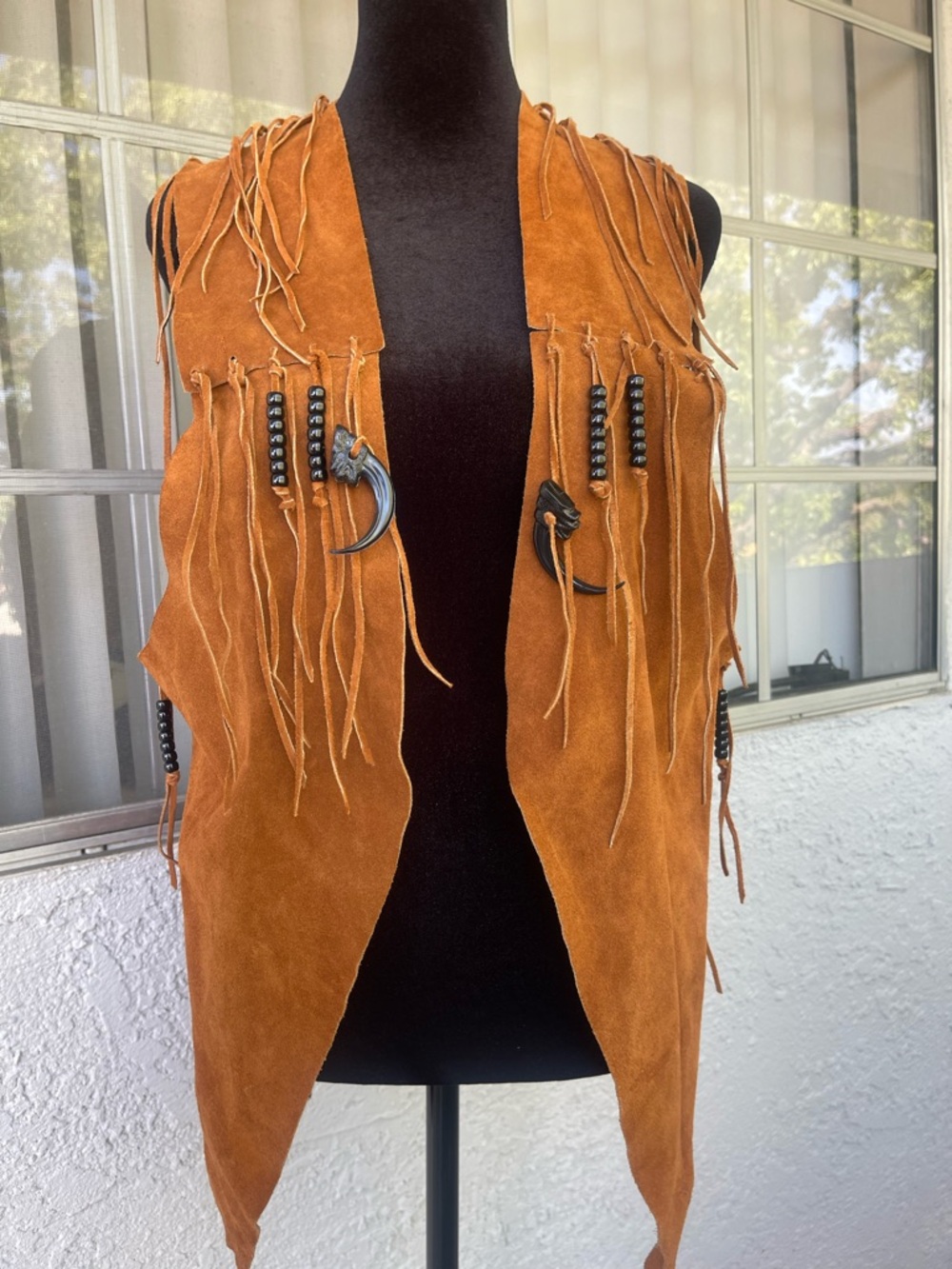 Leather Open Vest Jacket - Brown size Large